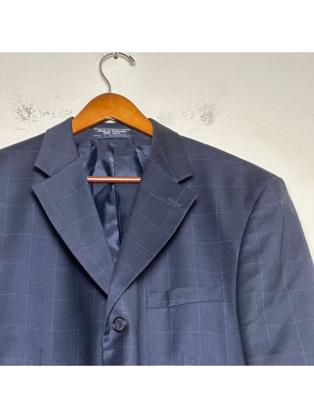 Studio Bill Blass Blazer Coat Wool Jacket Men 46 Formal Blue Prep 3 Button Suit